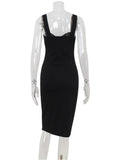 Ahagaga Elegant Women's Maxi Dresses Solid Camisole Square Collar Sleeveless Sheath Bodycon Slim Fit Party Female Vestidos Robes