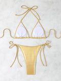 Sexy Shiny Silver Bikini Set Women Push Up Micro Swimsuit 2025 Brazilian Beach Bathing Suit Tie Side Thong Swimwear Biquini