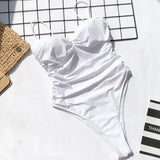 Push Up Bra Cup Leopard Scrunched Women Bandeau Swimwear One Piece Swimsuit Female Monokini High Cut Bathing Suit Swim Bodysuit