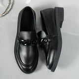 Chain Decor Patent Leather Women's Loafers Comfortable Slip On Med Heel Student Shoes Woman Plus Size Point Toe Oxford Shoes 42