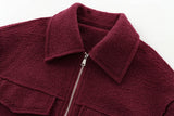 Foridol Autumn Winter Thick Burgundy Coat Jacket Women Zip Closure Turn Down Collar Short Jacket Veste Casual Angola Red Coat