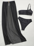 New One shoulder Bikini 2025 Female Swimsuit Women Swimwear Three-pieces Bikini set Mesh Long Skirt Beach wear Bathing Suit Swim