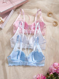 3Pcs Sexy Lace Women's Bra Crisscross Straps Underwire Push-Up Bralette Thin Soft Fashion Lingerie