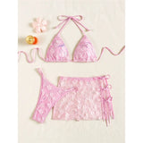 S - XL Three-pieces Bikini set With Skirt Flowers Sequins Bikini Female Swimsuit Women Swimwear Bather Bathing Suit Swim V7864