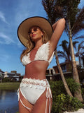 New Halter Bikini High Leg Swimsuit Swimwear Women Deep Back Two-Piece Separates Bikini Sets Strappy Bathing Suits