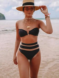 V Shaped Bandeau High Waist Bikini Women Swimsuit Female Swimwear Two-pieces Bikini Set with Bra Cup Bathing Suit Swim Beachwear