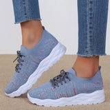 Mixed Color Knitted Platform Sneakers Women Spring Summer Casual Thick Sole Sports Shoes Woman Lace Up Non Slip Walking Shoes