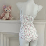 Summer Onesies Women Underwear Sexy Floral Print Bodysuit Lace Trim Sleeveless Slim Fit Jumpsuit Romper Nightwear Lingerie