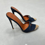 Denim Women Slippers Metal Decoration Pointed Toe Mules Shoes Women Super-high Heel Gladiator Sandals Sexy Luxury Women's Shoes
