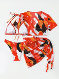 4 Pieces Triangle Bikinis 2026 Women Padded Swimwear Female Sexy Printed Swimsuit Bathers Bathing Swimming Swim Suit Beachwear