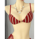 2026 New Striped Bikini Women Swimwear Female Swimsuit High Cut Leg Padded Bather Bathing Suit Swim Two-pieces Bikini set K8071