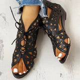 Wedge Sandals for Women 2023 Summer Shoes Fashion Lace Up Low Heel Flat Ladies Sandals Large Size Casual Hollow Out Sandalias