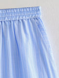 Foridol Stripes Crop Top+shirt 2 Pcs Outfits Women Casual Summer Autumn Casual Set Blue Matching Set Shorts Set Female Suit