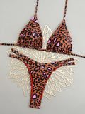 Sexy White Leopard Patchwork Micro Bikini 2026 Women Halter Push Up Bra Hollow Out Thong Swimsuit Bathing Suit Holiday Swimwear