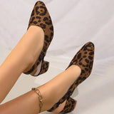 Zoki Fashion Leopard Print Thick Heel Sandals Women Back Strap High Heels Sandals Woman Plus Size 42 Pointed Toe Slingbacks
