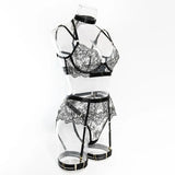 Toucheart 5 Piece Sexy Embroidery Underwear Set for Women Mesh Patchwork See-through Halter Underwear Garters Sexy Lingerie Set