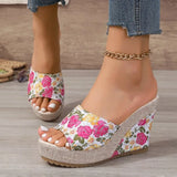 2026 New Women Shoes Fashion Shoes Casual Flip Flops Summer  Print Peep Toe Wedge Slippers