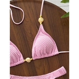 Wrinkled Crinkled Halter Bikini Female Swimsuit Women Swimwear Two-pieces Bikini set Brazilian Bather Bathing Suit Swim V8134