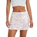 Women's Solid Color Sparkle Sequin Skirt Glitter Mini Skirt Belly Dance Short Skirt Clubwear Festival Costume
