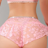 1pcs Low Rise Perspective Floral Panties Pink Elegant Women Boyshorts Breathable Comfortable Lady Briefs Underwear Sexy Lingerie
