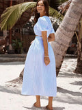 Foridol Striped Women Summer New in Matching Sets Top+skirt  Two Piece Set Outfits 2025 Light Blue Beach Casual Elegant Suit