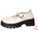 Patent Leather Thick Sole Mary Jane Shoes Women 2025 Ankle Buckle Platform Pumps Woman Round Toe High Heel Lolita Shoes Female