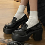 Punk Style Chunky Platform Pumps Women Black Pu Leather Super High Heel Loafers Woman Slip On Thick Heels Lolita Mary Jane Shoes