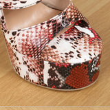 Summer Snake Pattern Peep Toe 16cm Ultra-high Heels Sexy Platform Nightclub Slippers Ladies Sandals Mules Slides Shoes 36-42 New