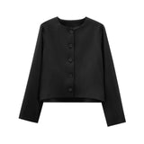 Foridol Solid O-neck Single Breasted Black Blazer Coat Women Autumn Winter Short Jacket Office Lady Vintage Buttons Veste