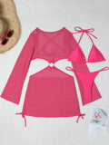 Mesh Sheer Long Sleeve Cover-Up Micro Bikini Female Swimsuit Women Swimwear Three-pieces Bikini Set Bathing Suit Swim Beach Wear