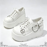 New Arrival Gothic Black Rivets Platform Creepers Shoes White Chain Decor Goth Creepers Chunky Lace Up Lolita Casual Shoes