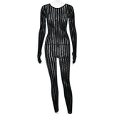 FDYOUI Sexy See-through Bodysuit Women's Long Sleeve Night Club Overalls Black Streetwear Lady Chic One Piece Party Jumpsuits