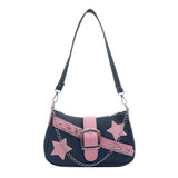 Fashion Women's Handbags Denim Stars Pattern Cool Girls Underarm Bag Female Small Shoulder Hobo Bags Chain Tote Bag