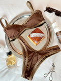 2026 Fashionable Women Two-Piece Swimsuit Adorable Chocolate Dot Design with Lace Detail Perfect for Beach Wear and Pool Parties