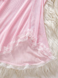 Pink Lips Lingerie Kawaii Intimate Dress Women Lace Nightdress Sleepwear Soft Pajamas With Thongs