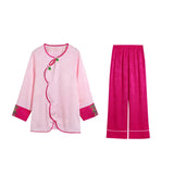 New Chinese style pajamas with breast pads, simulated silk, ice silk home wear, satin jacquard pajamas set