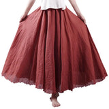 Maxi Skirt Double Layer Women Skirt A-Line Loose Fit Elastic Waist Solid Color Design Flowy Skirt Spring Summer Casual Wear