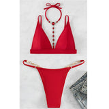 Diamond Extreme Mini Micro Thong Bikini Women Swimwear Female Swimsuit Two-Pieces Bikini Set Bather Bathing Suit Swim Lady V4329