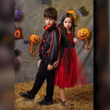 Kids Vampire Costume Gothic Halloween Dress with Accessories