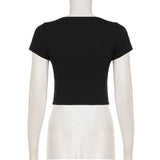 Sexy hot girl solid color short-sleeved T-shirt round neck slim basic versatile top