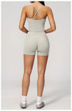 New Yoga Sets Women V Neck Back Criss Cross Sports Tank Top High Waist Butt Lift Shorts Fitness Suit Gym Running Workout Clothes