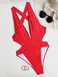 Sexy Solid Back Cross 2024 Swimsuit One Piece Backless Wrinkle Bikini Thong Swimwear Bodysuits Women Biquini Bathing Suits