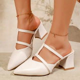 Baotou Semi-slippers Women's Summer Wear Fashion Pointed Toe Shallow Mouth  Square Heel Sandals and Slippers