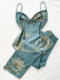 Small Cherry Print Pajamas Set Spring Summer Halter Pants Two Piece Thin Home Wear Women