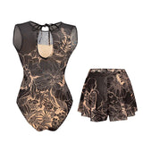 UPF 35+ Retro Sleeveless Swimwear Bodysuit High-end Mesh One Piece Swimsuit Women 2026 Sexy High Cut Bathing Suit with Cover Up