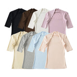 AP26018-26 Spring Korean Version Slim Fit Off-Shoulder Macaron Color Pullover T-Shirt SDRP