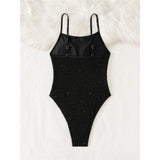 New Wrinkled Crinkled Glitter Sparkling One Piece Swimsuit Women Swimwear Female High Cut Padded Bather Bathing Suit Swim V6407