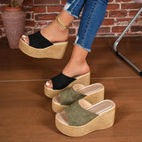 Summer 9Cm Chunky Heeled Slippers Women Plus Size 43 Peep Toe Platform Wedges Sandals Woman Casual High Heel Sandles Female