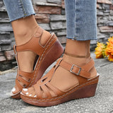 Women's High Heel Sandals 2026Summer New Wedge Heel Sandals Retro Leather Sandals Ladies Casual Platform Sandal Sandalias Mujer