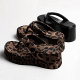 Vintage Y2K Leopard Flip&Flops Sandal Summer Chunky Platform Sandals Women Slipper Wedges Slides 8cm High Heels Shoes Mules